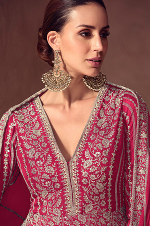 Pink Sequin with Embroidered Chinon Gown (RF30360)