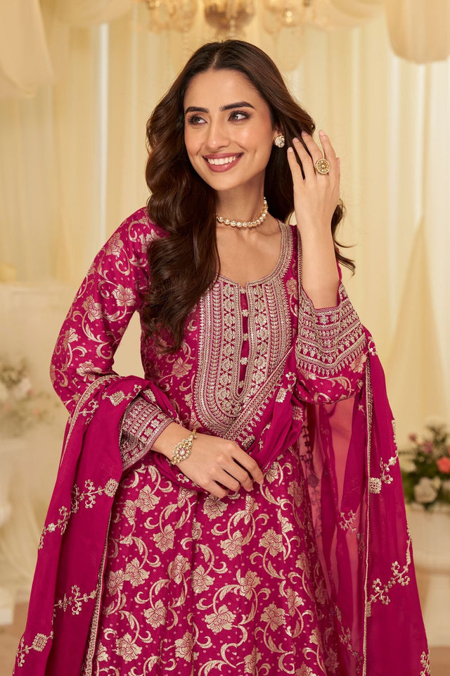Pink Sequin with Embroidered Viscose Gown (RF30373)