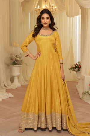 Yellow Sequin with Embroidered Viscose Gown (RF30375)
