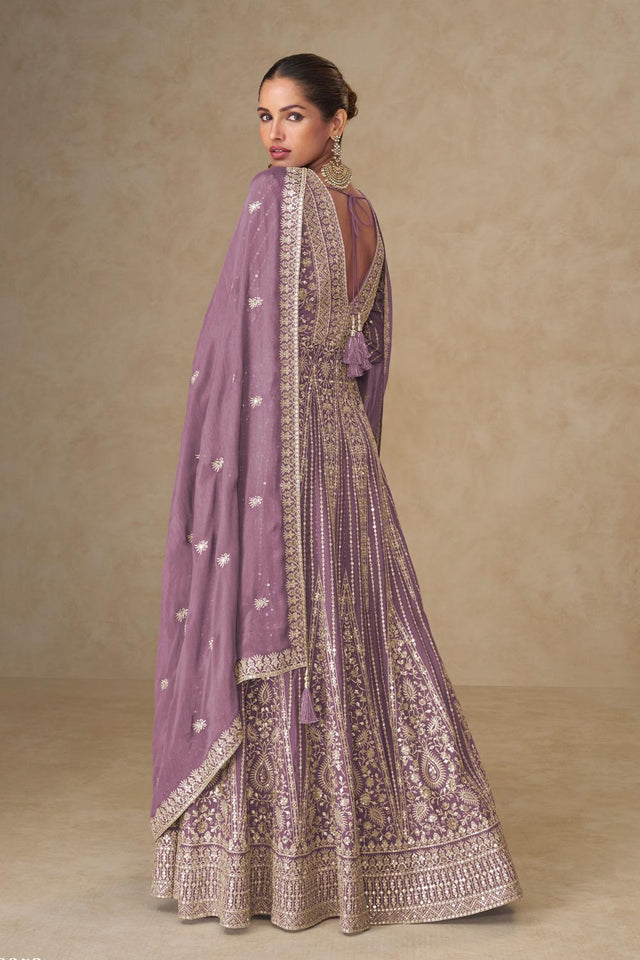 Purple Santoon Chinon Free Size Stitched Gown (RF30398)