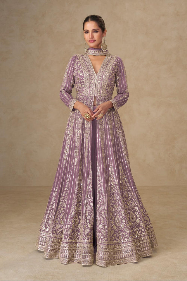Purple Santoon Chinon Free Size Stitched Gown (RF30398)