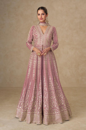 Pink Santoon Chinon Free Size Stitched Gown (RF30400)