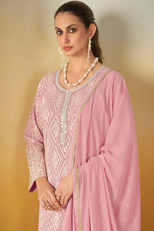 Pink Santoon Georgette Free Size Stitched Palazzo Suit (RF30410)