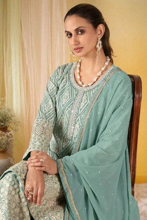 Blue Santoon Georgette Free Size Stitched Palazzo Suit (RF30412)