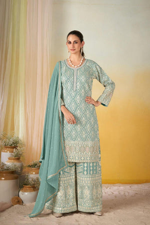 Blue Santoon Georgette Free Size Stitched Palazzo Suit (RF30412)