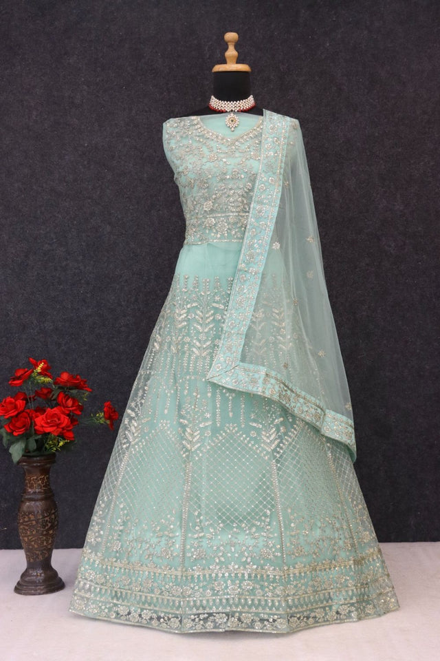 Sea Green Sequin with Embroidered Net Anarkali Suit (RF30473)