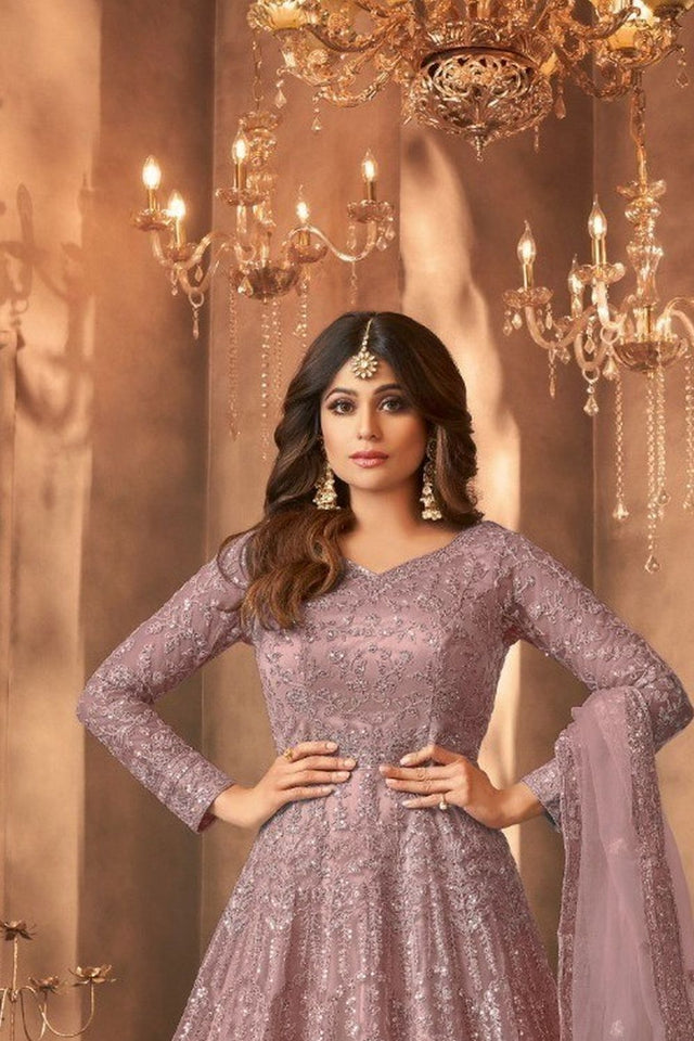 Lavender Sequin with Embroidered Net Anarkali Suit (RF30474)