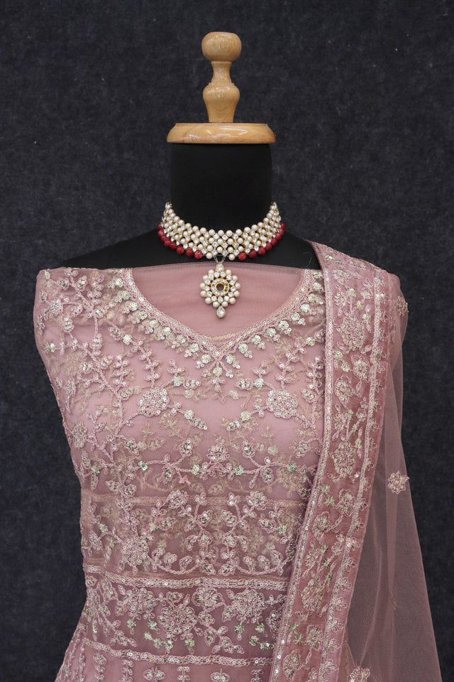 Lavender Sequin with Embroidered Net Anarkali Suit (RF30474)