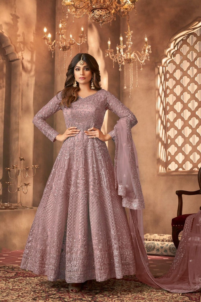 Lavender Sequin with Embroidered Net Anarkali Suit (RF30474)