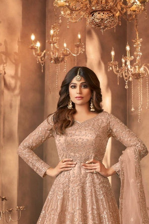 Beige Sequin with Embroidered Net Anarkali Suit (RF30475)