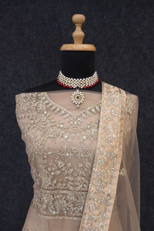 Beige Sequin with Embroidered Net Anarkali Suit (RF30475)