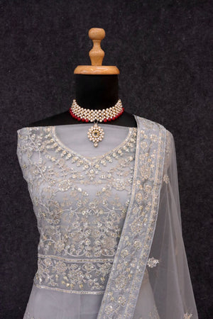 Grey Sequin with Embroidered Net Anarkali Suit (RF30476)