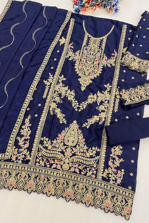 Turquoise Embroidered Chinon Pakistani Suit (RF30477)