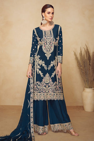 Turquoise Embroidered Chinon Pakistani Suit (RF30477)