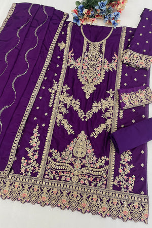 Purple Embroidered Chinon Pakistani Suit (RF30478)