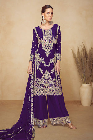 Purple Embroidered Chinon Pakistani Suit (RF30478)