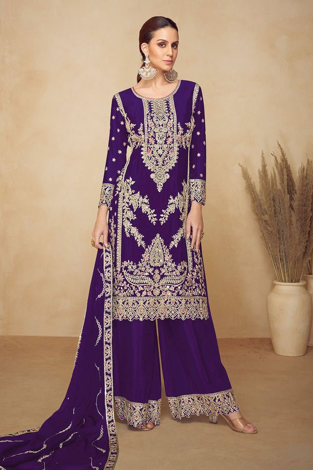Purple Embroidered Chinon Pakistani Suit (RF30478)