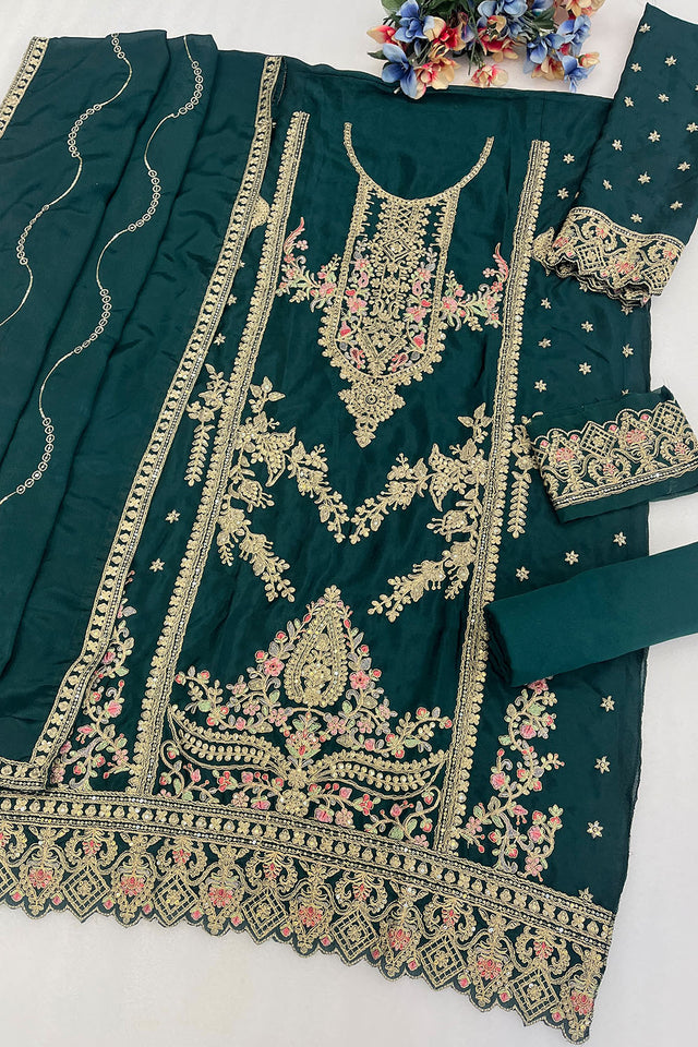 Green Embroidered Chinon Pakistani Suit (RF30479)