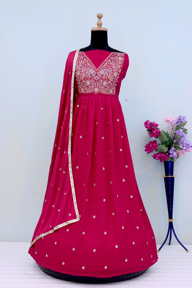 Red Floral Embroidered Silk Anarkali Suit (RF30483)