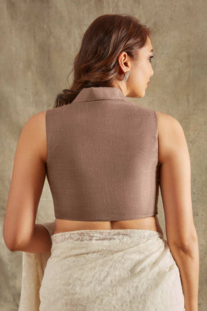 Women's Taupe Linen Cotton Solid Padded Blouse