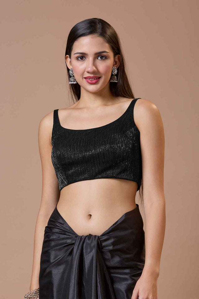 Black Shimmer Wrinkled Tissue Blouse