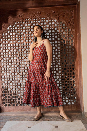 Maroon Printed Cotton Dress (RM-DK0717)
