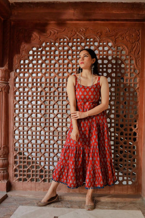 Maroon Printed Cotton Dress (RM-DK0717)
