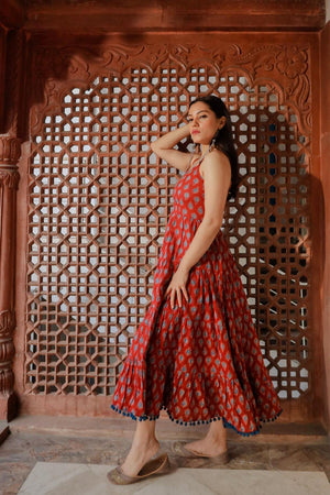 Maroon Printed Cotton Dress (RM-DK0717)