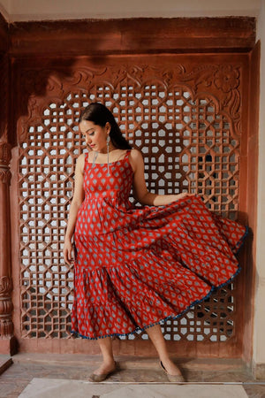 Maroon Printed Cotton Dress (RM-DK0717)