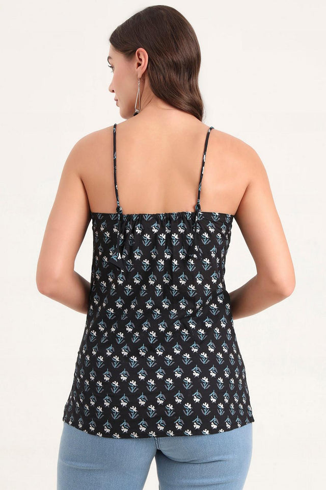 Black Floral Printed Cotton Top (RM-DK2208)