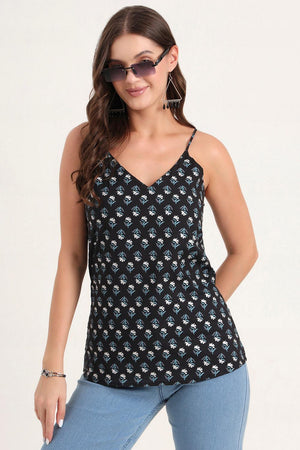 Black Floral Printed Cotton Top (RM-DK2208)