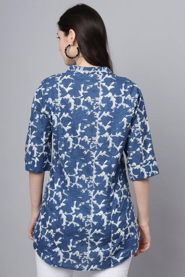 Blue Floral Printed Cotton Top (RM-DK3008)