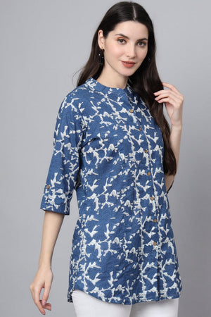 Blue Floral Printed Cotton Top (RM-DK3008)