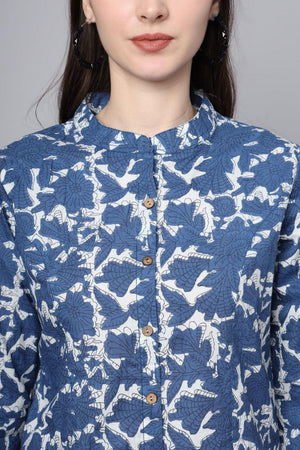 Blue Floral Printed Cotton Top (RM-DK3008)