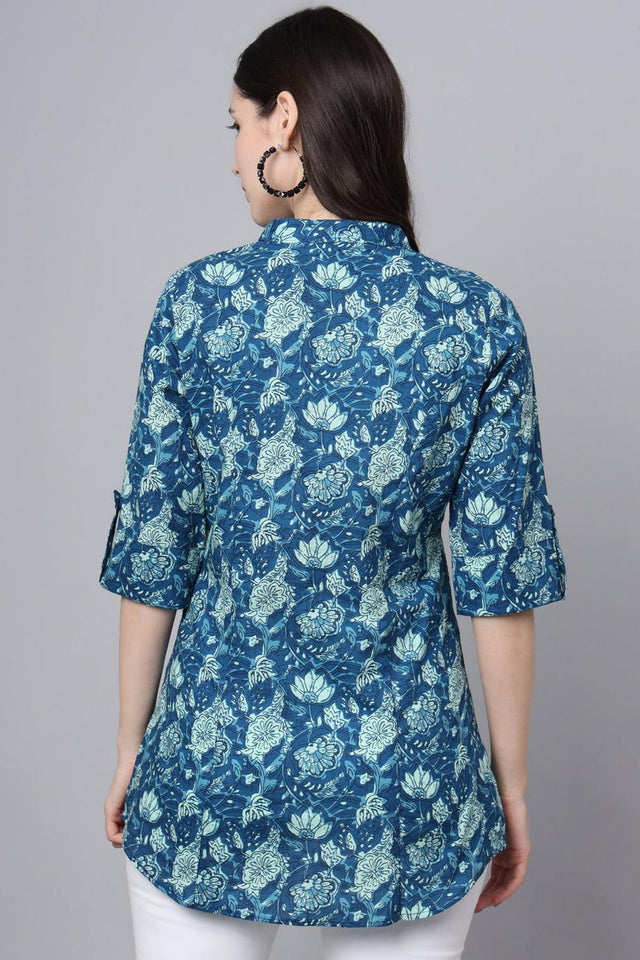 Blue Floral Printed Cotton Top (RM-DK3009)