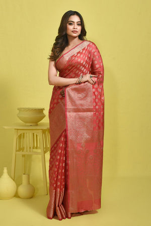 Pink Woven Silk Blend Saree (ROMPPD6C3765)