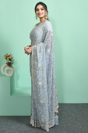 Blue Thread Work Georgette Saree (RRGBBO6C3835)