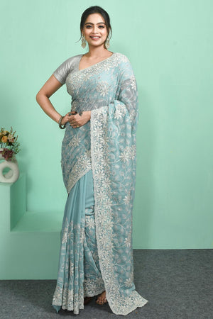 Green Thread Work Georgette Saree (RRGGGO6C3839)