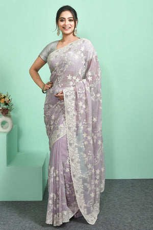 Violet Thread Work Georgette Saree (RRGQQO6C3844)