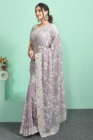 Violet Thread Work Georgette Saree (RRGQQO6C3844)
