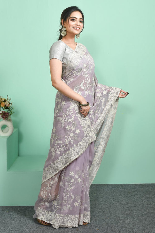 Violet Thread Work Georgette Saree (RRGQQO6C3844)