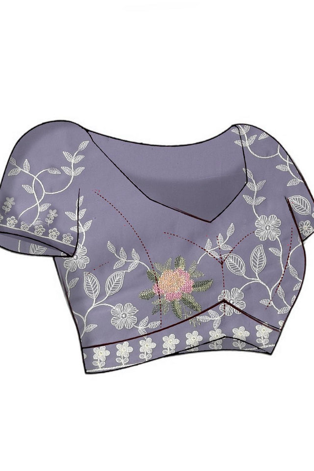 Violet Floral Embroidered Georgette Saree (RRGQQQ6C3832)