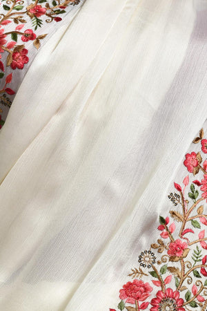 White Floral Embroidered Chiffon Saree (RRHWWM6C3838)