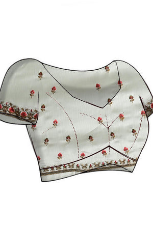 White Floral Embroidered Chiffon Saree (RRHWWM6C3838)