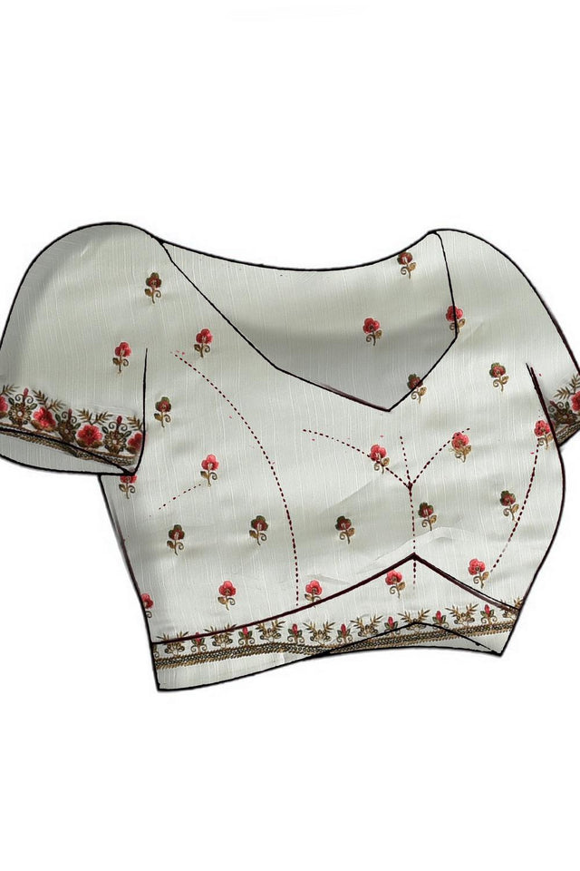 White Floral Embroidered Chiffon Saree (RRHWWM6C3838)