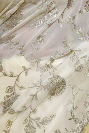 Off-White Beads & Stone Embossed Georgette Saree (RRPCCO6C3758)