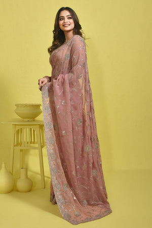Pink Embroidered Georgette Saree (RRPPPO6C3764)