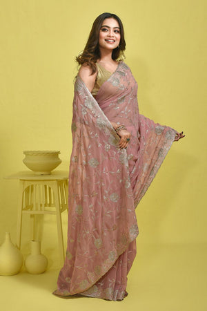 Pink Embroidered Georgette Saree (RRPPPO6C3764)
