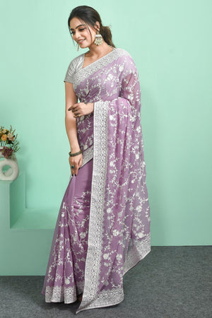 Violet Thread Work Georgette Saree (RSGQQJ6C3843)