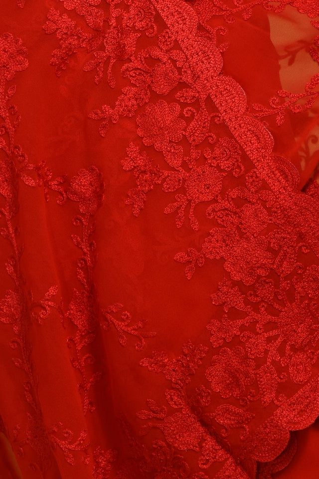 Red Floral Embroidered Georgette Saree (RSGRRM6C3778)